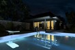 Illustration: villa with pool in the evening villa with pool in the evening