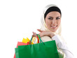 Beautiful Muslim traditional but modern woman, shopping bags Beautiful Muslim traditional but modern woman, shopping bags