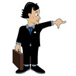 Billy pointing with briefcase