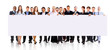 group of business people holding a banner ad