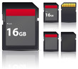 set of black sd card isolated on white background