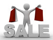 3d man advertising a sale with shopping bags 3d man advertising a sale with shopping bags