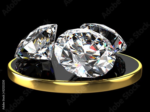 Illustration: Three diamonds on a stand with a gold Three diamonds on a stand with a gold