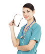 doctor woman with stethoscope and glasses