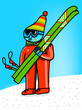 Skier with skiings, cap and canes