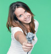 Photo en ligne au meilleur prix portrait of beautiful singer girl with microphone in hand