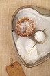healthy muffin, cake wraps and sieve with caster sugar healthy muffin, cake wraps and sieve with caster sugar