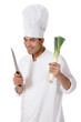 Attractive nepalese chef male, leek