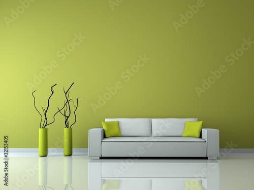 Illustration: minimalistisches Wohnzimmer grün minimalistisches Wohnzimmer grün