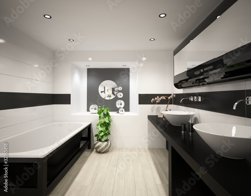 Illustration: Cuarto de baño blanco y negro Cuarto de baño blanco y negro