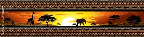 Vector: Savana Tramonto e animali-Savannah Sunset and Animals-Banner Savana Tramonto e animali-Savannah Sunset and Animals-Banner