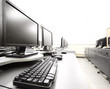 workplace room with computers in row
