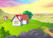 BEAUTIFUL VILLAGE ,VAST FIELDS and HOUSES in SPRING