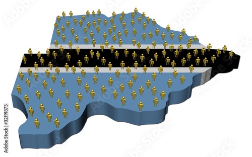 Illustration: Botswana map flag with many abstract people illustration Botswana map flag with many abstract people illustration