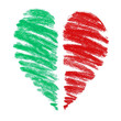 red and green heart, pastel drawing