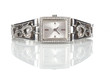Female silver wrist watch with diamonds