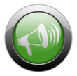 Green Metallic Orb Button "Megaphone / Announcement Symbol"