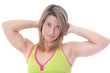 Active blond  woman posing