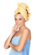 Pensive girl with towel Pensive girl with towel
