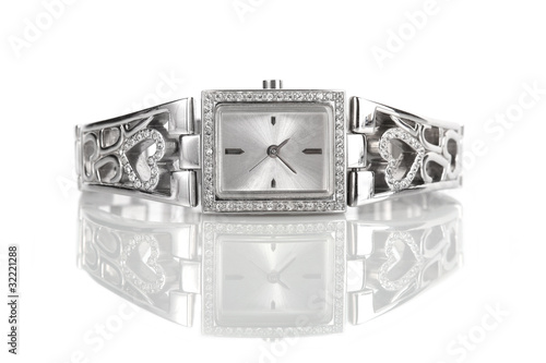 Photo: Female silver wrist watch with diamonds Female silver wrist watch with diamonds