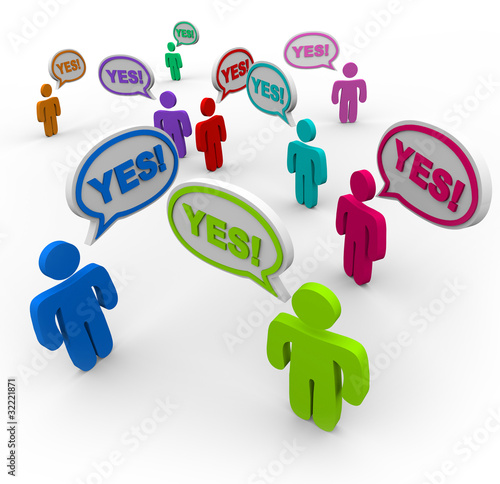 Illustration: Yes - People Talking in Speech Bubbles Agreement Yes - People Talking in Speech Bubbles Agreement