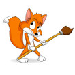 Cute little cartoon fox with paintbrush Cute little cartoon fox with paintbrush