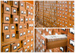 card catalog or cabinet with opened drawer and files