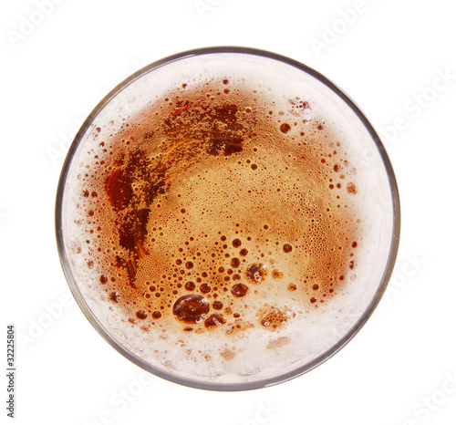 Photo: Glass of beer, top view,Isolated on white background Glass of beer, top view,Isolated on white background