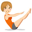 Cute  brunette woman with short hair exercising pilates