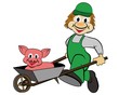 Landwirt mit Schwein auf dem Weg zum Schlachthof