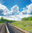 railway goes to horizon in green landscape railway goes to horizon in green landscape