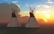 Two Teepees at Sunset