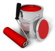 canvas print picture - Can with red paint and roller brush