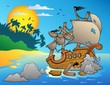 Vector: Seascape with shipwreck and rocks Seascape with shipwreck and rocks