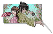 Japanese lady and proud samurai - sakura background