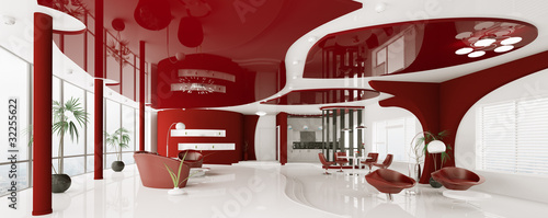 Illustration: Modern apartment interior panorama 3d render Modern apartment interior panorama 3d render