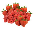 pile of fresh rasperries and strawberries pile of fresh rasperries and strawberries