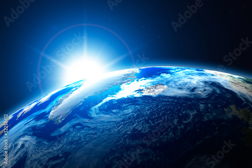 Illustrazione: nördlicher Bereich der Erde, Arktis, mit Sonne im Hintergrund nördlicher Bereich der Erde, Arktis, mit Sonne im Hintergrund