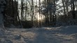 Cross-country skiers in front of beautiful sunset, time lapse