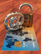 Credit card ,arobase sign and a padlock  , 3d illustration