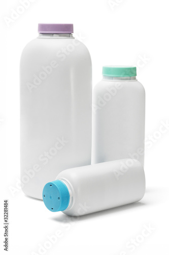 Photo: Plastic bottles of talcum powder Plastic bottles of talcum powder