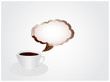 Cup of coffee with sign in shape of clouds