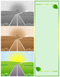 Three images of road with rising sun