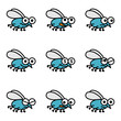 Cartoon fly set. Funny flies vector illustration.