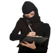 calling young female thief writing on black clipboard