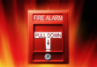 Fire alarm, 3d render, over fire background