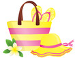 Vector: Fashion summer accessories, hat, bag and flip-flops. Fashion summer accessories, hat, bag and flip-flops.