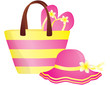 Vector: Fashion summer accessories, hat, bag and flip-flops. Fashion summer accessories, hat, bag and flip-flops.