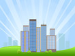 Panorama of Downtown with Skyscrapers And Green Meadow Panorama of Downtown with Skyscrapers And Green Meadow