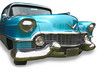 Blue classic car on white